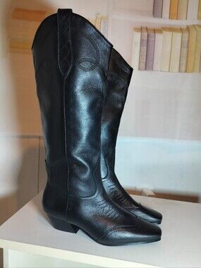 Steve Madden Black Leather Western Knee-High Boots